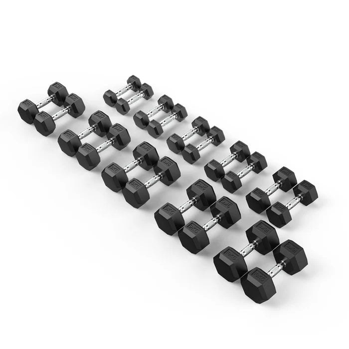 Rubber Hex Dumbbell - set of 1-10 (pairs)